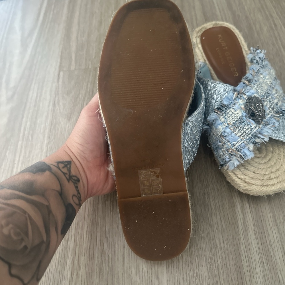Kurt Geiger Light Blue Tweed Espadrille Slide Sandals - Picture 2 of 2